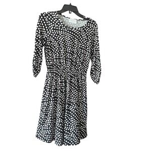 French Grey Black White Polka‎ Dot 3/4 Sleeve Midi Dress Womens Size S